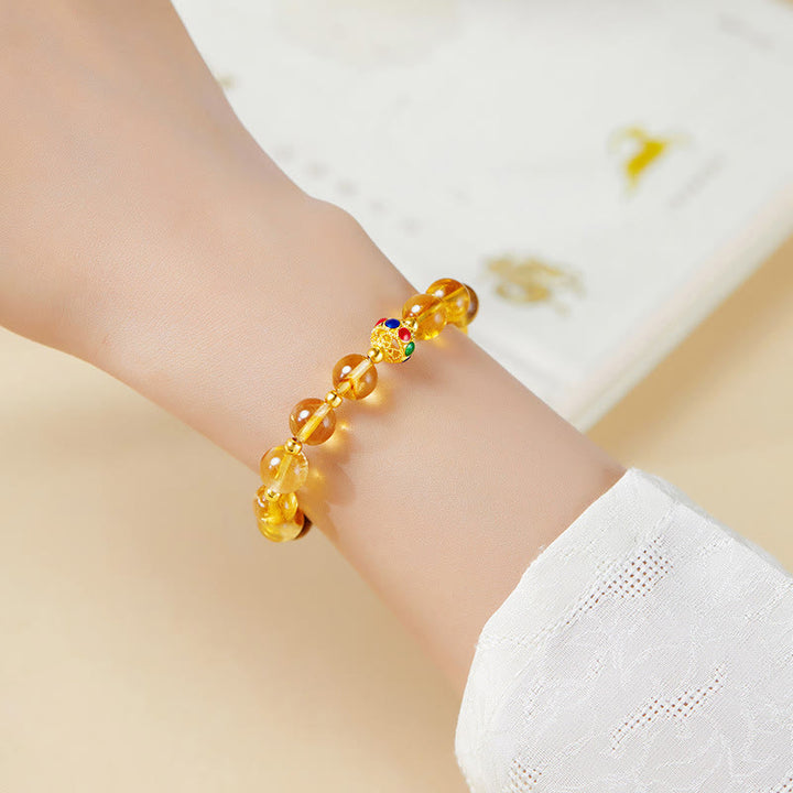 Bransoletka ochronna z Buddha Stones 925 ze srebra próby 925 Fu Character Citrine Tiger Eye
