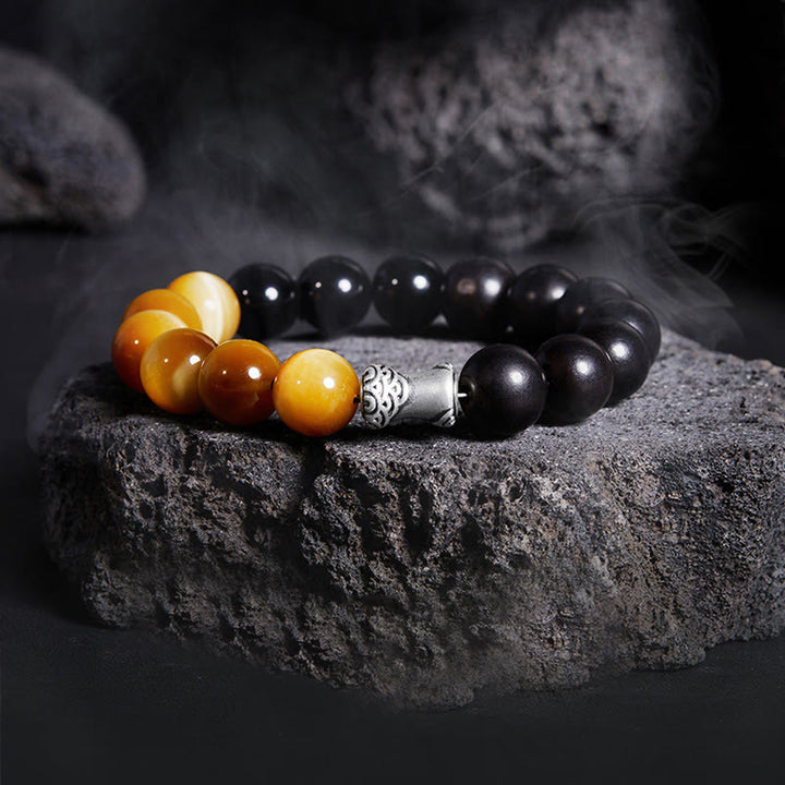 Bransoletka relaksacyjna Buddha Stones 999 Sterling Silver Ebony Tiger Eye Black Obsidian