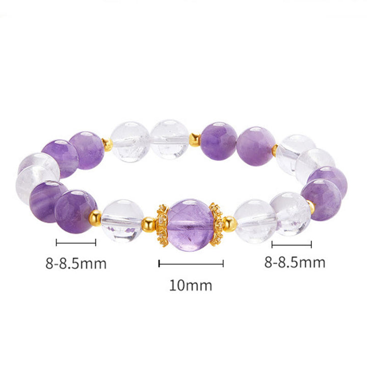 Bransoletka Buddha Stones 925 Sterling Silver Natural Amethyst White Crystal Balance