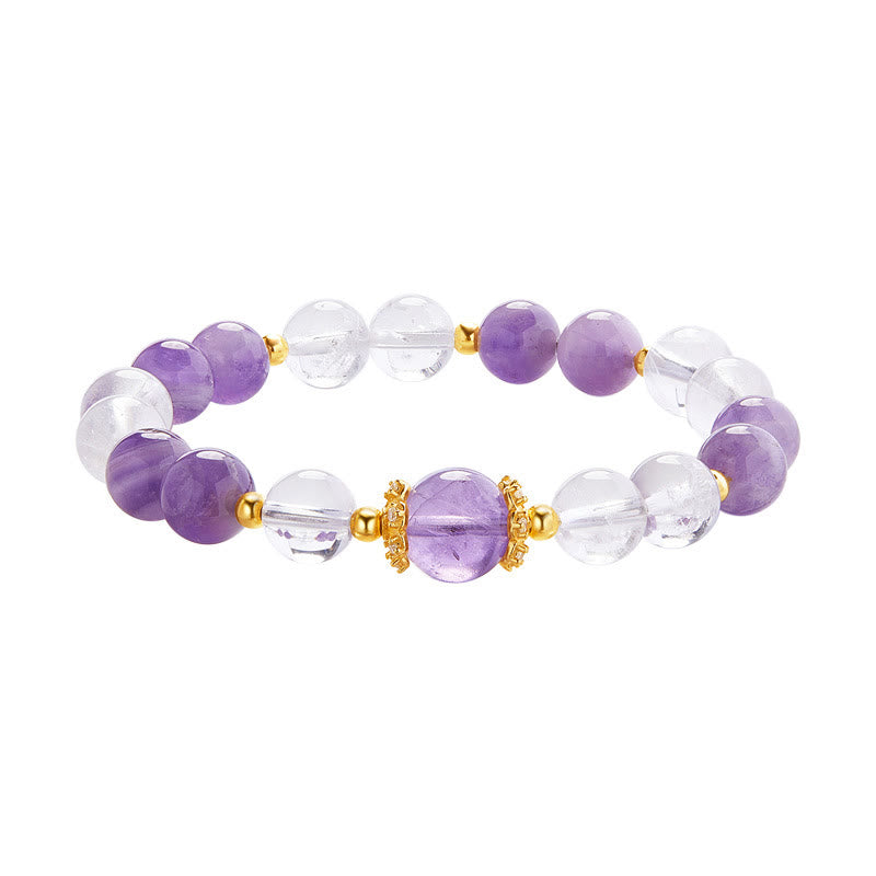 Bransoletka Buddha Stones 925 Sterling Silver Natural Amethyst White Crystal Balance