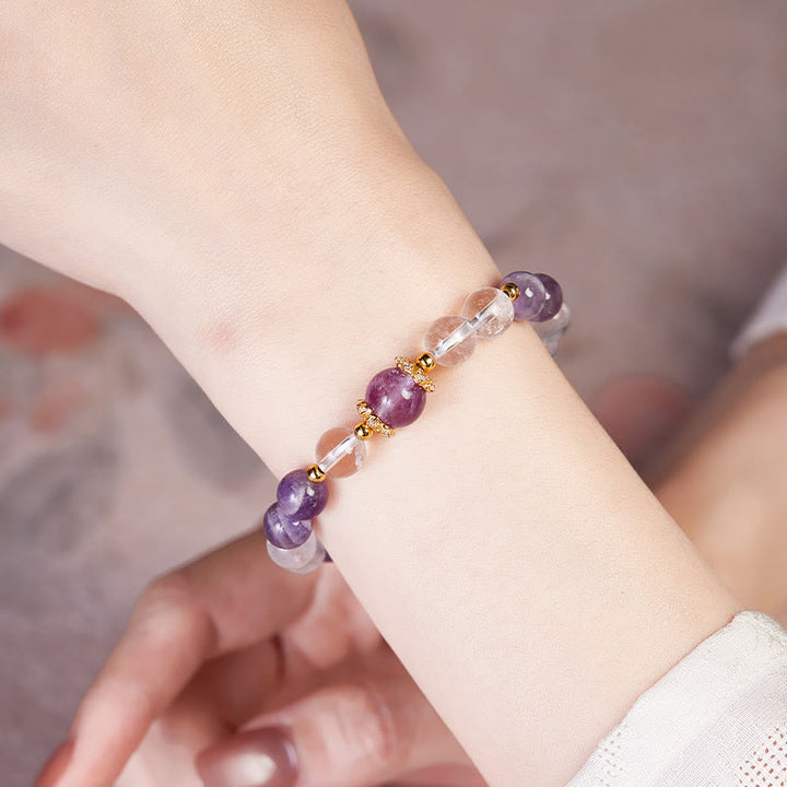 Bransoletka Buddha Stones 925 Sterling Silver Natural Amethyst White Crystal Balance