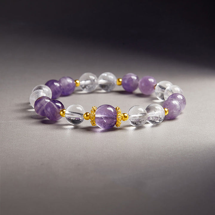 Bransoletka Buddha Stones 925 Sterling Silver Natural Amethyst White Crystal Balance