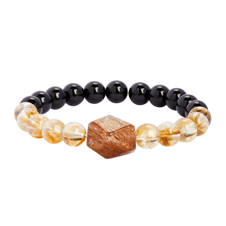 Buddha Stones Naturalna czarna obsydianowa cytrynowa bransoletka Super Seven Crystal Strength