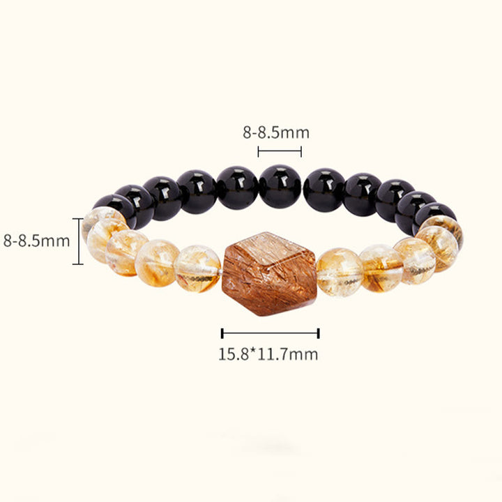 Buddha Stones Naturalna czarna obsydianowa cytrynowa bransoletka Super Seven Crystal Strength