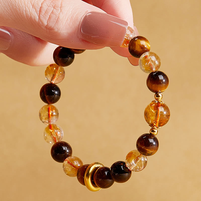 Bransoletka ochronna Buddha Stones 999 Sterling Silver Natural Citrine Tiger Eye Peace Buckle