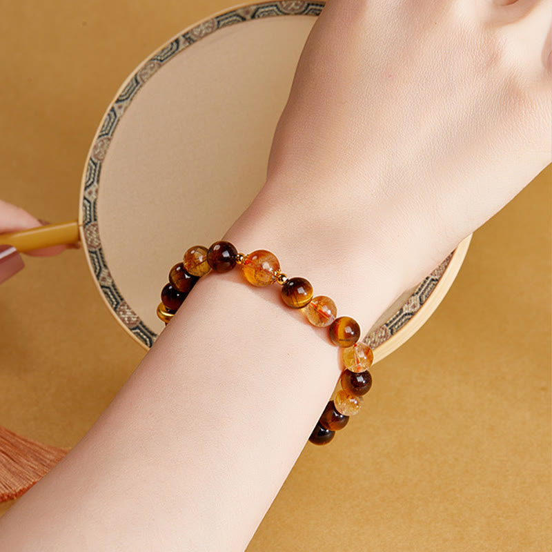 Bransoletka ochronna Buddha Stones 999 Sterling Silver Natural Citrine Tiger Eye Peace Buckle
