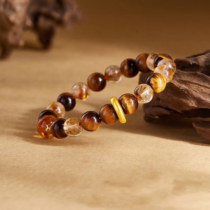 Bransoletka ochronna Buddha Stones 999 Sterling Silver Natural Citrine Tiger Eye Peace Buckle - image 1