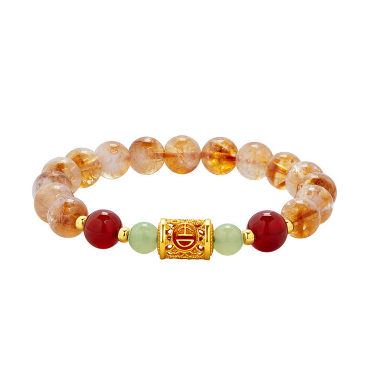 Buddha Stones 999 Srebro Sterling Naturalny Cytryn Czerwony Agat Hetian Jade Koraliki Bransoletka Ochronna