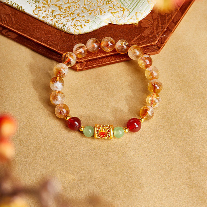 Buddha Stones 999 Srebro Sterling Naturalny Cytryn Czerwony Agat Hetian Jade Koraliki Bransoletka Ochronna