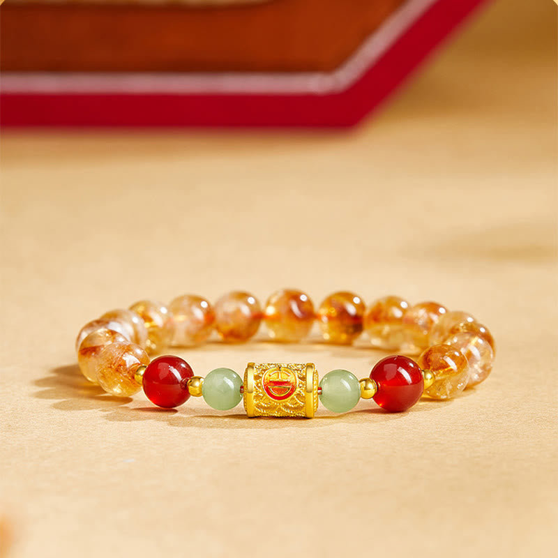 Buddha Stones 999 Srebro Sterling Naturalny Cytryn Czerwony Agat Hetian Jade Koraliki Bransoletka Ochronna