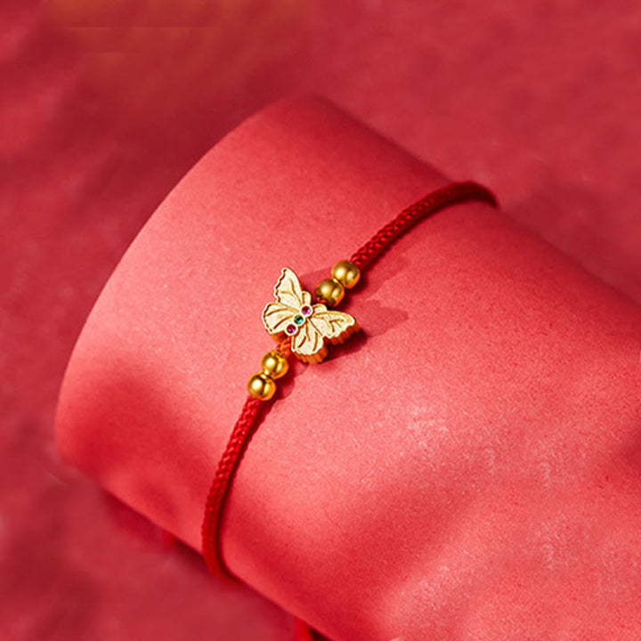 Buddha Stones Bransoletka ze srebra próby 999 z motylem i czerwonym sznurkiem - image 4