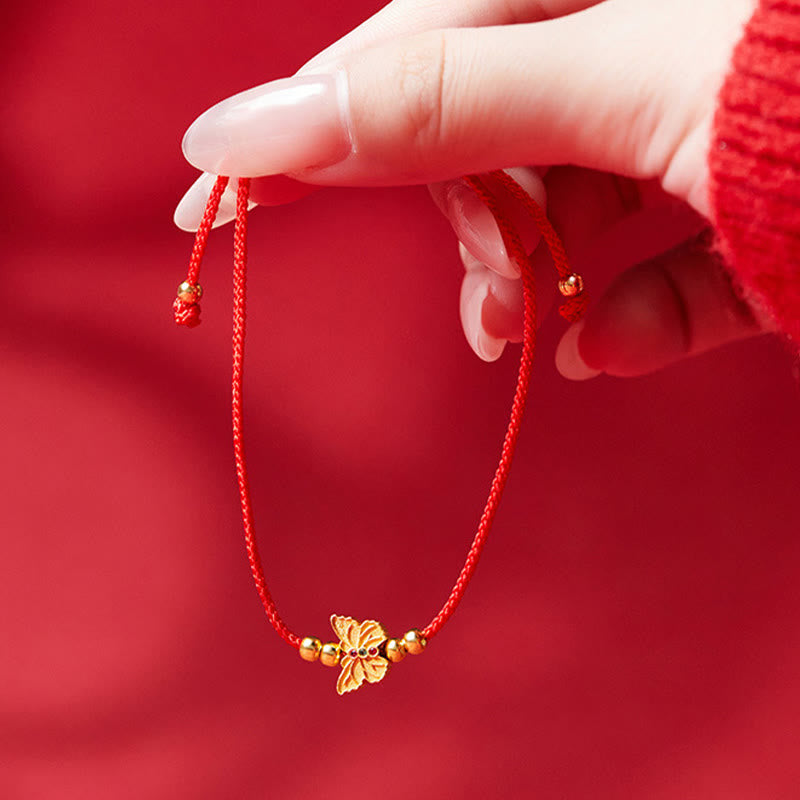 Buddha Stones Bransoletka ze srebra próby 999 z motylem i czerwonym sznurkiem - image 3