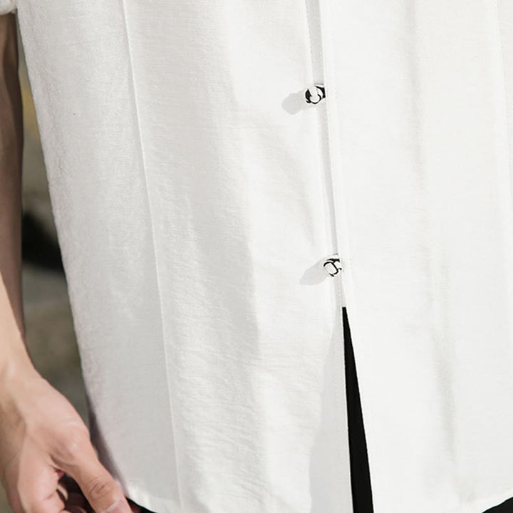 Koszula męska z krótkim rękawem z bawełny Buddha Stones Summer Solid Color Front Button Design - image 11