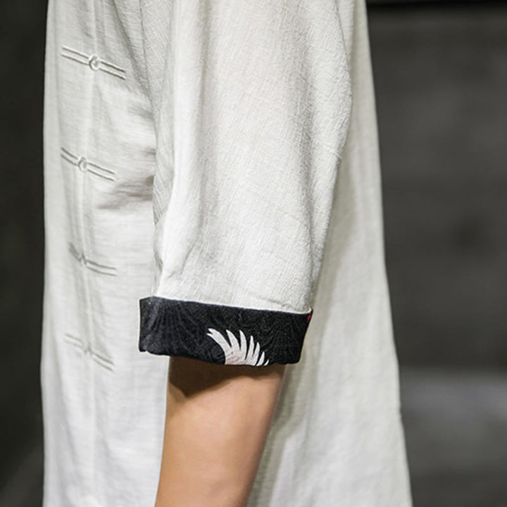 Koszulka męska z nadrukiem „Buddha Stones Summer Retro Solid Color Patchwork Design” z rękawem 3/4 wykonana z bawełny i lnu