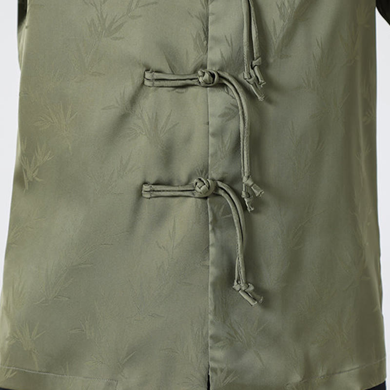 Koszula męska z długim rękawem i wzorem liści bambusa w stylu żakardowym z Buddha Stones i chińskimi guzikami - image 9