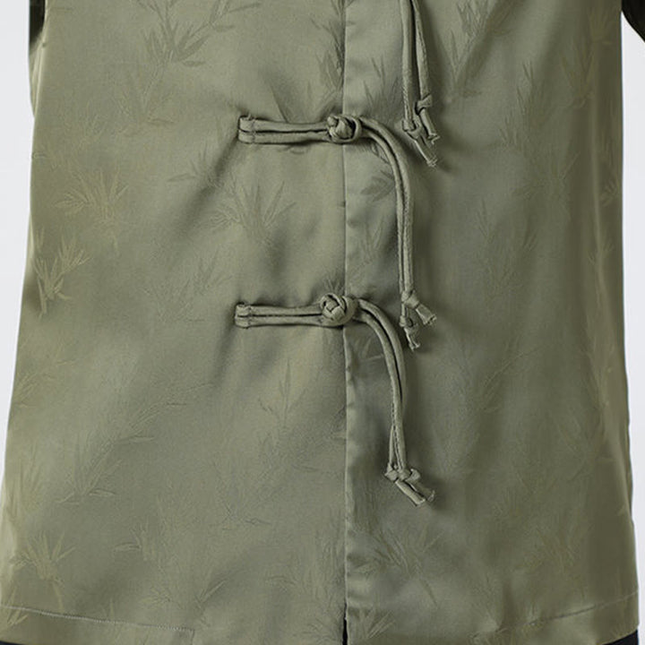 Koszula męska z długim rękawem i wzorem liści bambusa w stylu żakardowym z Buddha Stones i chińskimi guzikami - image 9