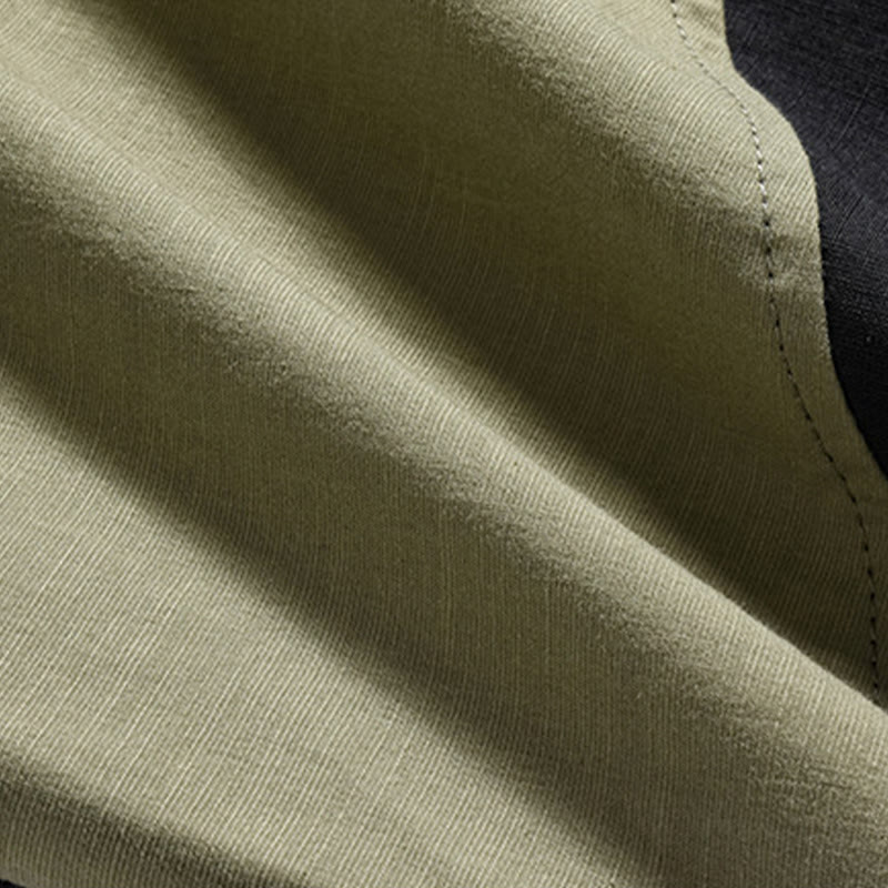 Koszula męska z bawełny i lnu z krótkim rękawem i kontrastowymi chińskimi guzikami żaby Buddha Stones Wiosna - image 9