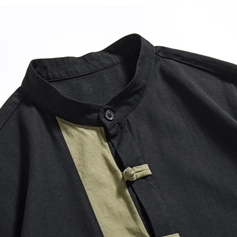 Buddha Stones Casual Kolor Dopasowany Chiński Żaba-Guzik Projekt Tang Garnitur Męski Pół Rękawa Bawełna Lniana Koszula - image 26