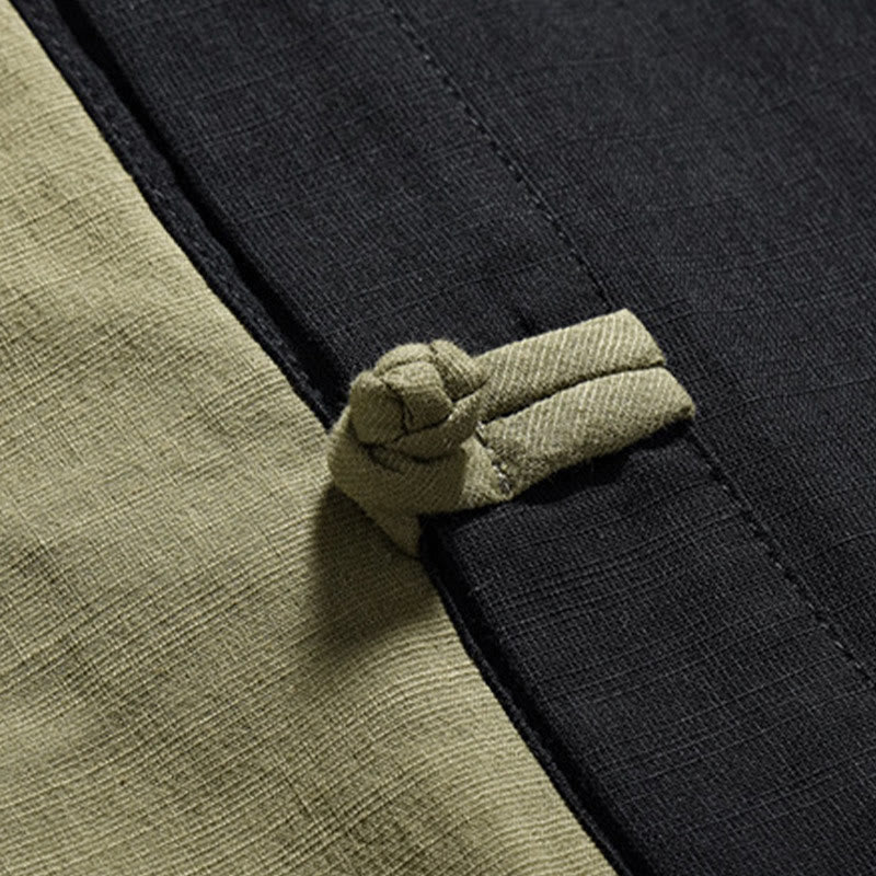 Buddha Stones Casual Kolor Dopasowany Chiński Żaba-Guzik Projekt Tang Garnitur Męski Pół Rękawa Bawełna Lniana Koszula - image 28