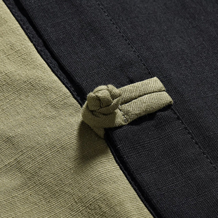 Buddha Stones Casual Kolor Dopasowany Chiński Żaba-Guzik Projekt Tang Garnitur Męski Pół Rękawa Bawełna Lniana Koszula - image 28