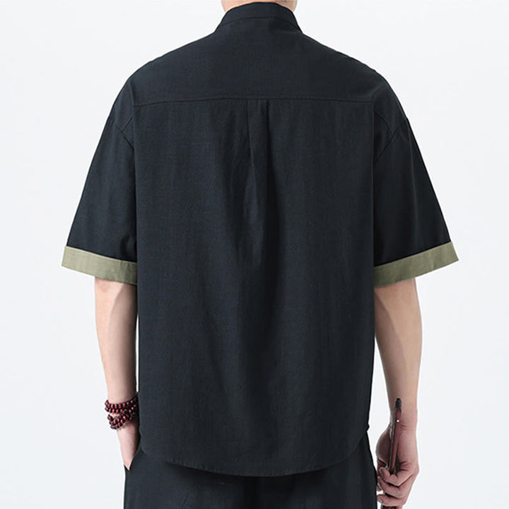 Buddha Stones Casual Kolor Dopasowany Chiński Żaba-Guzik Projekt Tang Garnitur Męski Pół Rękawa Bawełna Lniana Koszula - image 24