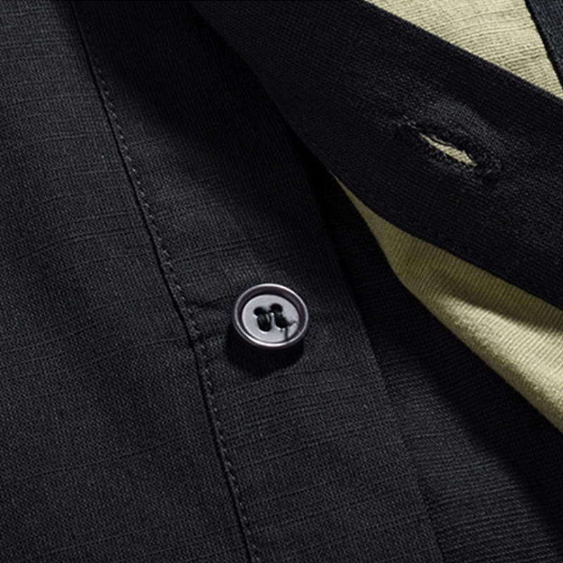 Buddha Stones Casual Kolor Dopasowany Chiński Żaba-Guzik Projekt Tang Garnitur Męski Pół Rękawa Bawełna Lniana Koszula - image 27