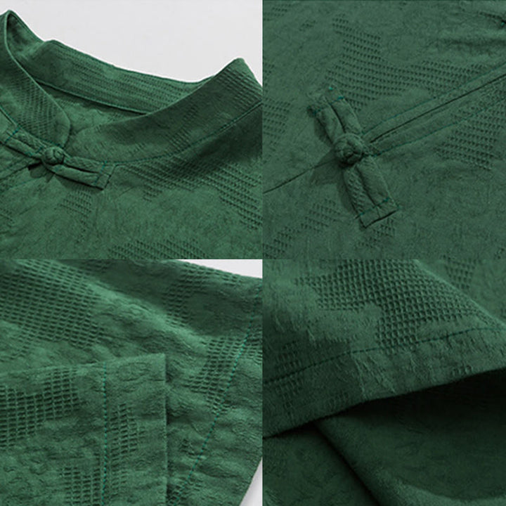 Koszula męska z krótkim rękawem z bawełny i lnu w stylu retro z motywem żaby i kwiatowym wzorem w kwiaty Buddha Stones Retro Pure Color - image 12