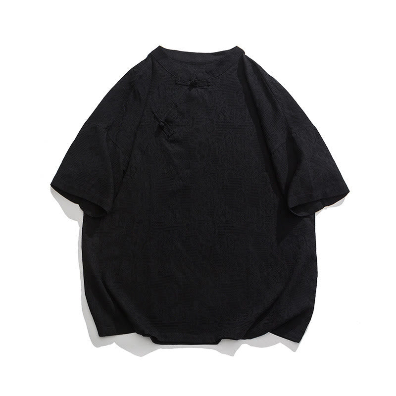 Koszula męska z krótkim rękawem z bawełny i lnu w stylu retro z motywem żaby i kwiatowym wzorem w kwiaty Buddha Stones Retro Pure Color - Czarny - US/UK/AU46， EU56 (5XL) - image 24