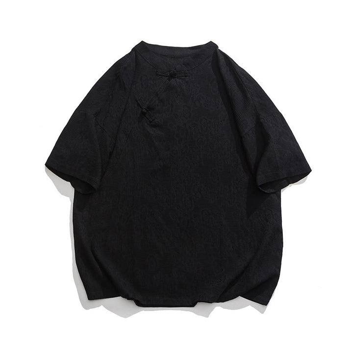 Koszula męska z krótkim rękawem z bawełny i lnu w stylu retro z motywem żaby i kwiatowym wzorem w kwiaty Buddha Stones Retro Pure Color - Czarny - US/UK/AU46， EU56 (5XL) - image 24