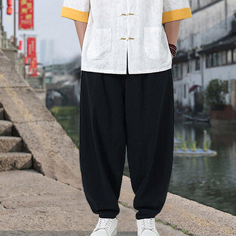 Buddha Stones Retro Nadruk Kwiatowy Wzór Żaba-Guzik Projekt Kołnierz Stójka Męska Bawełniana Koszula Z Pół Rękawem I Kieszeniami - image 10