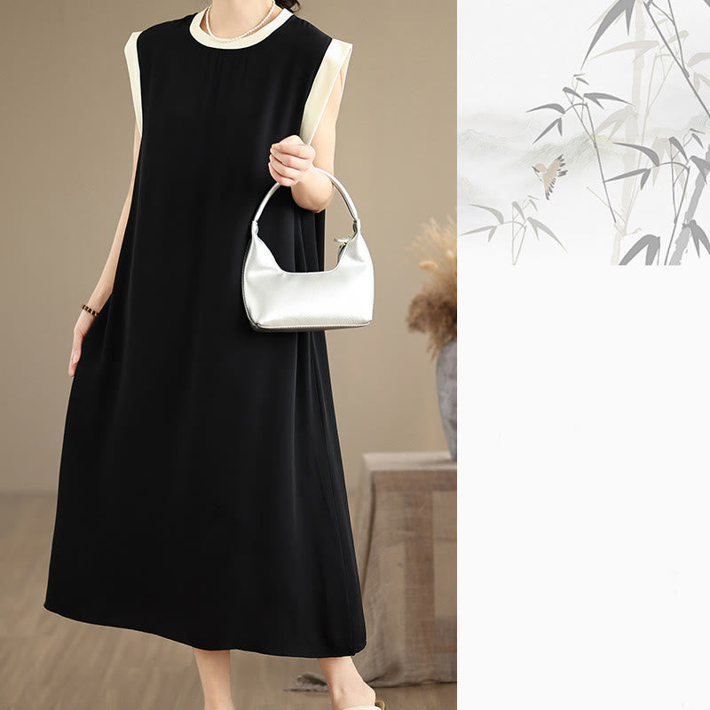 Sukienka midi z bawełny bez rękawów i kieszeniami, z rozcięciem w kształcie Buddha Stones w jednolitym kolorze - image 5