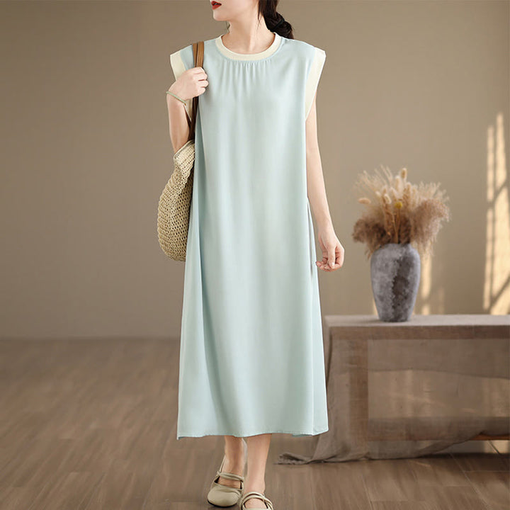 Sukienka midi z bawełny bez rękawów i kieszeniami, z rozcięciem w kształcie Buddha Stones w jednolitym kolorze - PaleTurquoise - US12, UK/AU16, EU44 (2XL) - image 19