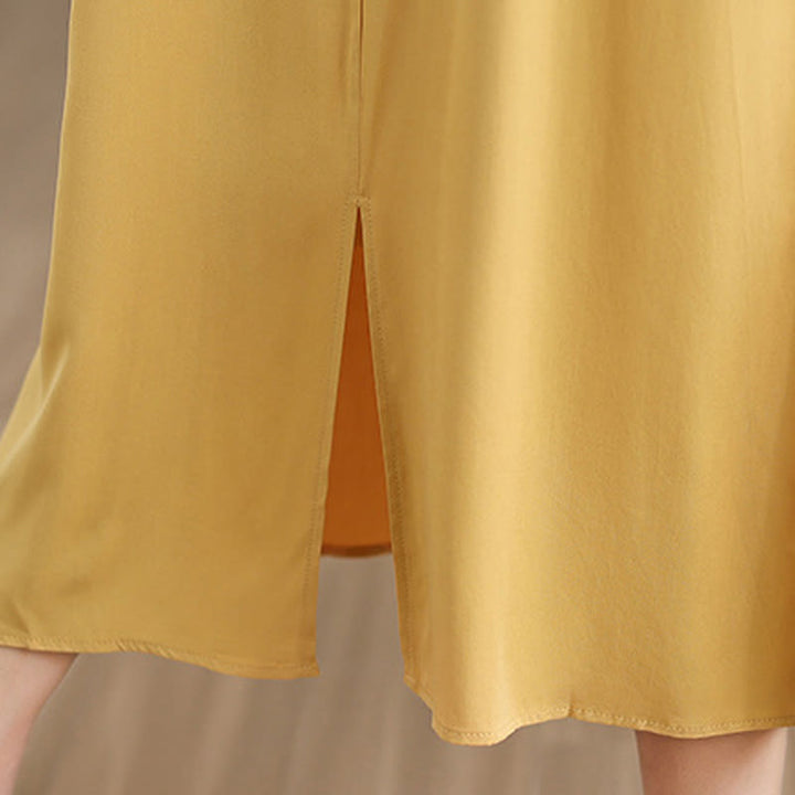 Sukienka midi z bawełny bez rękawów i kieszeniami, z rozcięciem w kształcie Buddha Stones w jednolitym kolorze - image 34