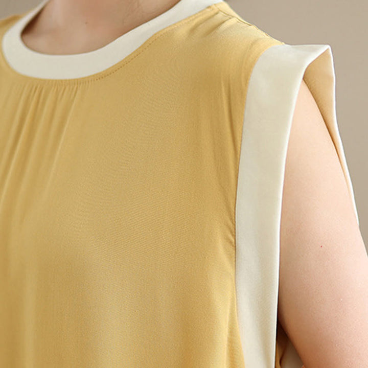 Sukienka midi z bawełny bez rękawów i kieszeniami, z rozcięciem w kształcie Buddha Stones w jednolitym kolorze - image 32