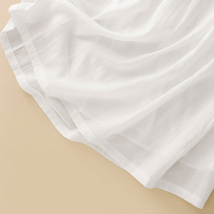 Sukienka midi z krótkim rękawem i marszczeniami z haftem Buddha Stones Commute ze ściągaczem z bawełny i lnu - image 12