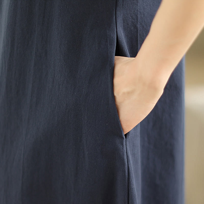 Sukienka midi z bawełny Buddha Stones Commute w kratkę, prosty design, z krótkim rękawem i kieszeniami - image 8