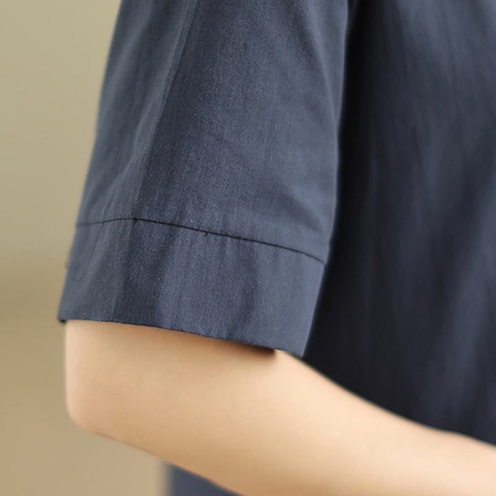 Sukienka midi z bawełny Buddha Stones Commute w kratkę, prosty design, z krótkim rękawem i kieszeniami - image 7