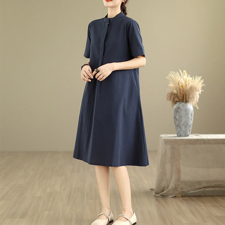 Sukienka midi z bawełny Buddha Stones Commute w kratkę, prosty design, z krótkim rękawem i kieszeniami - image 3