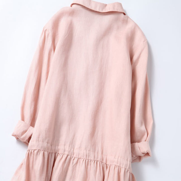 Buddha Stones Jesień Vintage Haft Guzik Ściągacz Projekt Bawełna Len Długi Rękaw Midi Sukienka Z Kieszeniami - image 6