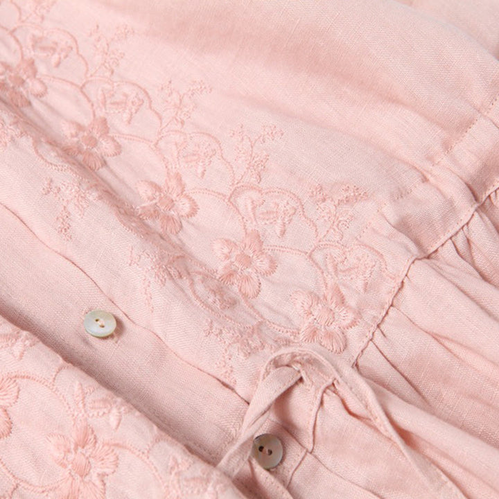 Buddha Stones Jesień Vintage Haft Guzik Ściągacz Projekt Bawełna Len Długi Rękaw Midi Sukienka Z Kieszeniami - image 10