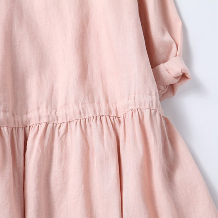 Buddha Stones Jesień Vintage Haft Guzik Ściągacz Projekt Bawełna Len Długi Rękaw Midi Sukienka Z Kieszeniami - image 7