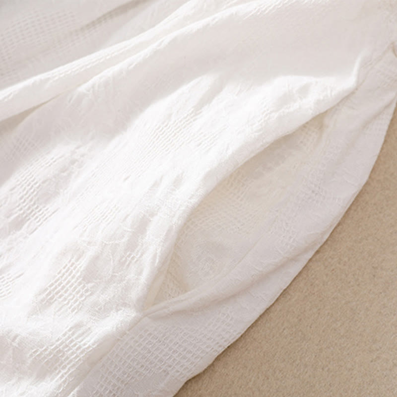 Letnia sukienka midi z krótkim rękawem i kieszeniami z bawełny Buddha Stones z żakardowym wzorem i prostym wzorem - image 4