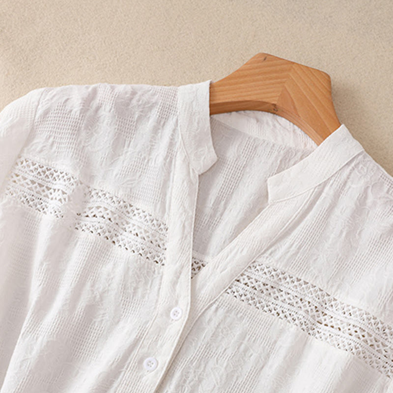 Letnia sukienka midi z krótkim rękawem i kieszeniami z bawełny Buddha Stones z żakardowym wzorem i prostym wzorem - image 2