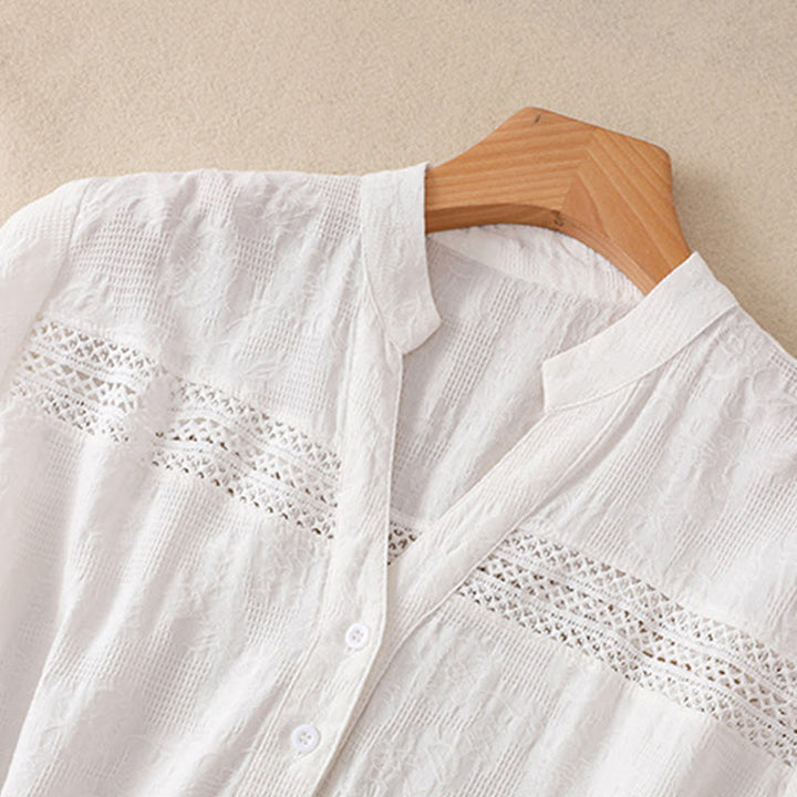 Letnia sukienka midi z krótkim rękawem i kieszeniami z bawełny Buddha Stones z żakardowym wzorem i prostym wzorem - image 2