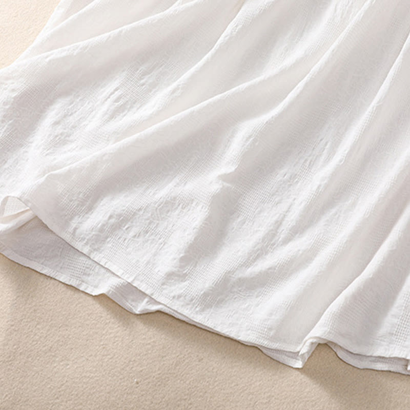 Letnia sukienka midi z krótkim rękawem i kieszeniami z bawełny Buddha Stones z żakardowym wzorem i prostym wzorem - image 7