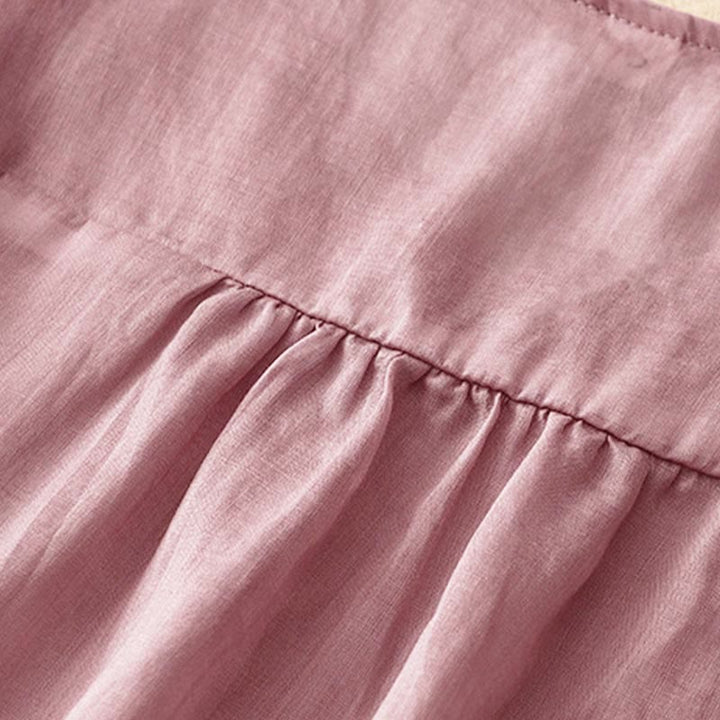 Koszula damska z krótkim rękawem i dekoltem w serek Buddha Stones Casual Plain Embroidery Willow Leaf - image 3