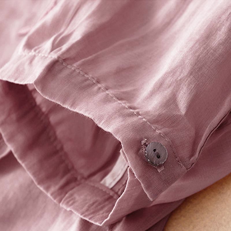 Koszula damska z krótkim rękawem i dekoltem w serek Buddha Stones Casual Plain Embroidery Willow Leaf - image 5