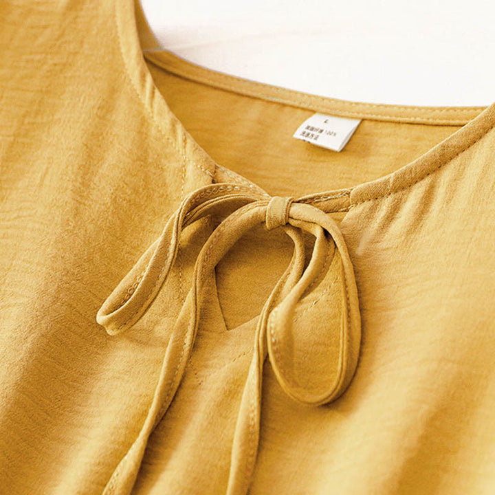 Buddha Stones Casual Plain Handmade Lace-up Midi Dress Cotton Linen Sukienka bez rękawów z kieszeniami - image 12