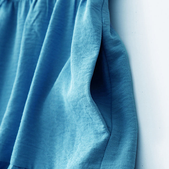 Buddha Stones Casual Plain Handmade Lace-up Midi Dress Cotton Linen Sukienka bez rękawów z kieszeniami - image 3