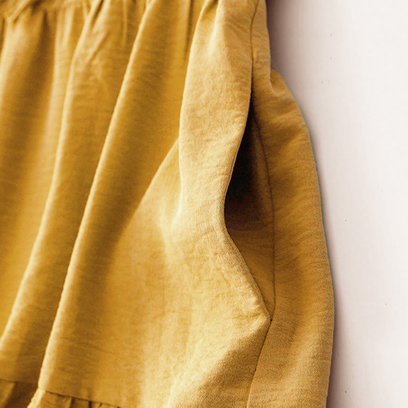 Buddha Stones Casual Plain Handmade Lace-up Midi Dress Cotton Linen Sukienka bez rękawów z kieszeniami - image 15